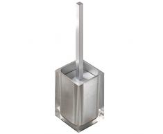 Gedy Auckland Argento, Misure e Peso: 37,5X9,8X9,8 CM & 0,855 kg, Realizzato in Resina Trasparente di Alta qualità, Scopino per WC Design di R&S, Fatto a Mano, 2 Anni di Garanzia, Unica