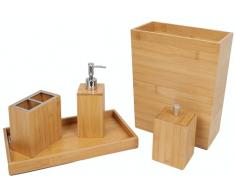 Set di accessori da bagno in bambù con bidone per la spazzatura in bambù, set completo di accessori da bagno in legno, scatola da toeletta, porta spazzolini da denti, dispenser di sapone liquido,