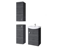 Planetmöbel Set da bagno con mobiletto da 45 cm, con lavabo e 2 armadietti Midi in antracite, set da 4 pezzi