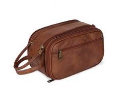 Borse da viaggio da uomo, borsa igienica, in pelle PU, kit organizer per bagno e doccia, per articoli da toeletta, cosmetici, trucco, pennelli per tutti i viaggi essenziali, Marrone, Borsa da toilette