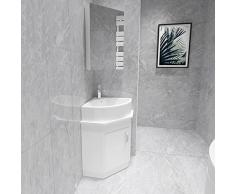 Armadietto da Bagno con Lavandino e Specchio, Set da Toeletta Angolare per Bagno con Guardaroba Piccolo, Struttura in Pannelli Di PVC, Lavabo in Ceramica, Mobiletto Moderno per Bagno (48*48cm) ( Color