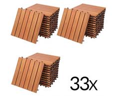 Deuba Piastrelle in legno di eucalipto 33pz Certificato FSC Mattonelle 3m² sistema ad incastro 30x30cm giardino terrazza balcone piscina sauna pavimentazione