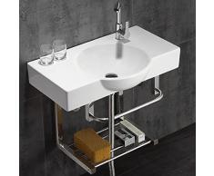 Lavabo a Parete, Lavabo in Ceramica, Lavandini for Bagni, Lavabo da Bagno con Cremagliera in Acciaio Inossidabile, Appendiabiti a Torre