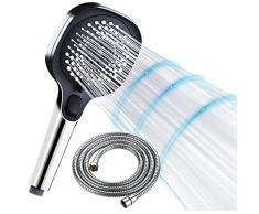 AiQInu Soffione doccia con tubo, universale grande Soffione doccia ad alta pressione 3 spruzzi con interruttore on/off e tubo da 1,5M, soffione doccia anticalcare,soffione doccia con tubo doccia