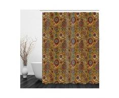 ANAZOZ Tenda Vasca da Bagno 165x200CM,Fiori dEpoca Tenda per Doccia in Poliestere Marrone Rosso,Ganci Tenda Doccia Plastica