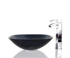 Lavabo in vetro blu scuro rotondo quadrato – Lavabo da bagno design 42 x 42 x 13 cm con scarico