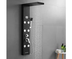 Auralum Pannello Idromassaggio Doccia In Acciaio Inox Con Cascata e Lcd Display,Set Doccia a Colonna Con Miscelatore,Doccia a Pioggia e Doccetta,Nero