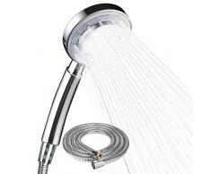 HONZUEN Soffione Doccia Alta Pressione, 40% di Risparmio Idrico Doccino per Doccia con 1.5M G1/2 Tubo Flessibile Doccia, Universale Doccetta Doccia a Mano a 3 Funzioni, Telefoni Doccia Massaggio