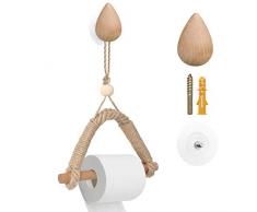 Porta Carta Igienica Corda Legno Adesivo Senza Foratura,Portarotolo Vintage,Porta Asciugamani per Bagno Toilette
