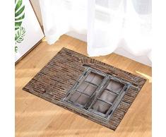 EdCott Grunge Farm Decor rustico finestra in legno sul muro mattoni depoca Tappeti bagno antiscivolo Zerbini pavimento interni porta dingresso Mat bambini vasca bagno 15.7x23.6in