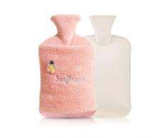 AOMAIGAD Bottiglia Dacqua Calda, Borsa Acqua Calda Peluche da 2L, Borsa dellacqua calda con tasca in peluche,Gomma Bottiglia di Acqua Calda, per il riscaldamento invernale (A)