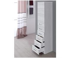 Colonna Bagno Porta Asciugamani H.154 Colore Grigio Multiuso con 5 Cassetti