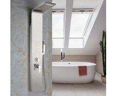 Colonna Doccia Idromassaggio Pannello Doccia Set in 304 Acciaio Inox con Miscelatore 5 Funzioni,Pannello doccia multifunzionale (Altezza: 140 cm-Acciaio Inossidabile)