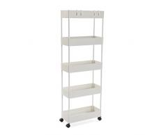 VERSA Skuvoy Mobile bagno, Mobiletto bagno Salvaspazio, Mobiletti, con 5 ripiani e rotelle, Misure (A x L x l) 116 x 18 x 40 cm, ABS e plastica, Colore Bianco