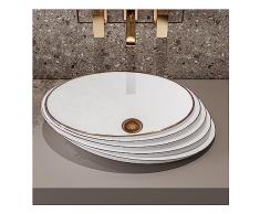 MEJE 53,5x37x12,5cm Lavabo Artistico Ovale Inclinato, Motivo In Rilievo, Design Decorativo Oro Rosa, Lavabo da Appoggio, Lavandino da Appoggio in Porcellana (Include Scarico Pop Up)