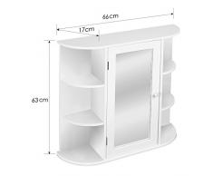 HOMFA Stile Rustico Armadietto Arredo Specchio a Parete, Mobiletto in Legno da Muro, Cremagliera Scaffale Cucina/Bagno e Decoazione Salotto Bianco con Specchio