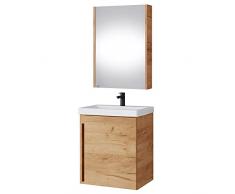 Mobile da bagno + armadietto a specchio, set di mobili da bagno, 50 cm, per WC (rovere dorato)