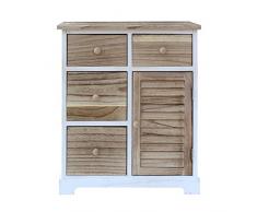 Mobili Rebecca Credenza Cassettiera Bianca Marrone Chiaro 4 Cassetti 1 Anta Legno Design Natural Arredo Soggiorno Bagno (cod. RE6068)