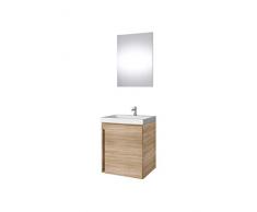 Planetmöbel Mobiletto in rovere Sonoma 50 cm con lavabo e specchio, set di mobili da bagno per il bagno degli ospiti