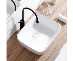 SUNESA Lavabo dappoggio 19,4 × 14,9 Lavello Rettangolare in Porcellana Bianca, Lavandino da Appoggio da Bagno soprapiano, Lavabo Art con Rubinetto Nero Opaco Lavabo Bagno