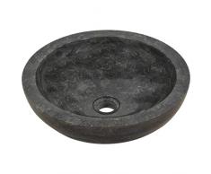 Festnight Lavandino da Bagno Appogio in Pietra Marmo Nero/Crema 40x12 cm,Lavabo da Bango Aggoggio in Pietra,Lavandino Rotondo,Lavano Rotondo,Lavandino Appoggio,Lavabo Appoggio