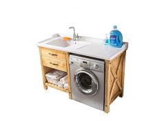 Mobile da Bagno Tavolo da lavaggio con lavabo, Piscina for lavatrice, Lavatrice, Cabinetto integrato, Balcone in legno massello, Lavatrice, Cabinetto for lavanderia Combinato Mobiletto per Lavandino B