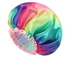 mikimini Cuffia da doccia per donna capelli lunghi, confezione da 2, impermeabile, doppio strato, riutilizzabile, lavabile, senza odore, cuffia da doccia alla moda arcobaleno