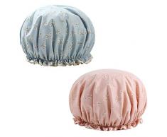 Cuffia Doccia Elastica Impermeabile Donna Doppio Strato Cuffia Doccia Impermeabile Cuffia Bagno Donna Elastico a Doppio Strato Cappello Bagno Doppio Strato Cappuccio Per Doccia Spa Salone 2 Pezzi