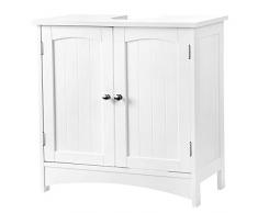 VASAGLE Mobiletto Sottolavandino Armadietto Sottolavabo Scaffale per Il Bagno con 2 Ante 2 Scompartimenti Ripiani Regolabili a Prova di umidità 60 x 30 x 60 cm Bianco BBC01WT