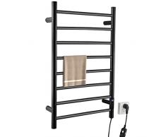QL Scaldasalviette Elettrico con Timer,Portasciugamani Elettrico a Parete con Temperatura Regolabile,170W,Acciaio Inox 8 Bar,800x500mm,Nero