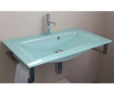 ARREDO BAGNO LAVABO/LAVANDINO/LAVABO DA APPOGGIO IN VETRO FLOAT DA CM 80 CON SUPPORTO INOX