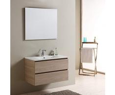 Kiamami Valentina MOBILE BAGNO 80 CM CON CASSETTI OLMO LEONE LAVABO IN CERAMICA | BERLIN