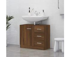 WIFESE Armadio da Bagno Rovere Marrone 63x30x54 cm in Legno Multistrato Mobile Sottolavabo Ampio Spazio Portaoggetti Mobile Lavabo Superficie Facile da Pulire e da Installare Arredo Bagno