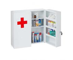 Relaxdays medicin Armadio Medico XXL, richiudibile, 11 Scomparti, in Acciaio, 5 x 53 x 19 cm, armadietto per medicinali a 2 Ante, Bianco/Rosso, 100%, 53,5x53x19 cm