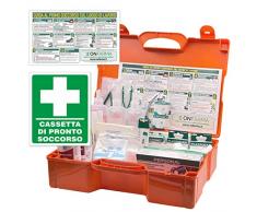 FARMABOX4 cassetta pronto soccorso medica completa di Misuratore di Pressione + Cartello di segnalazione e Cartello adesivo istruzioni di Primo Soccorso. Conforme aziende con 3 o più lavoratori