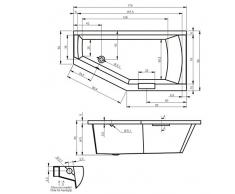 Vasca da bagno in acrilico RIHO dangolo sinistro GETA 170 x 90 cm, con manico integrato