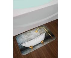 FancyPRINT Retro stuoia di Bagno, Vasca da Bagno d'Epoca in Camera con Grunge Parete Lifestyle Riposo Spa Tema Arte, Bagno Peluche Decor Mat con Il Sostegno di Slittamento Non, Giallo Bianco