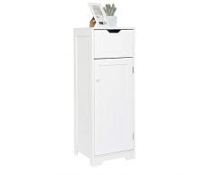 Meerveil Cassettiera Bagno, Colonna Moderna con 1 Cassetti 1 Ante e 2 Ripiani, 32x30x87cm Mobiletto Bagno Salvaspazio in Legno MDF Lacca, Bianco per Bagno Soggiorno Angolo Ingresso