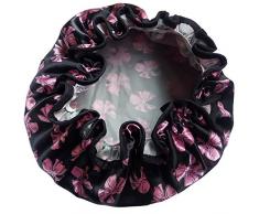 Baanuse Donne Impermeabile Cuffia da Doccia Doppio Strato Cappello Doccia Spa Banda Elastica, farfalla nera