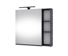 Planetmöbel Moderno armadietto da bagno con specchio con luce integrata, ante a specchio, spazio e presa di corrente, antracite