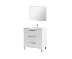 Dmora Mobile sottolavabo a Tre cassetti con Specchio con Cornice, Colore Bianco Lucido, cm 80 x 86 x 45