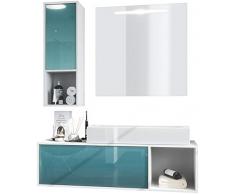 Vladon Set di mobili da bagno Mobile contenitore La Costa, struttura in bianco opaco/frontali in verde petrolio con lavabo e specchio LED
