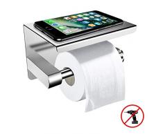 Porta Carta Igienica Senza Foratura, ZOTO Portarotolo Igienica Inox 304 Acciaio Inox Con Adesivo e Porta Telefonoper Gabinetto Bagno Cucina