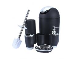 Yosoo - Set di lusso di accessori da bagno, 6 pezzi, in plastica, con dispenser per sapone, porta-spazzolino, bicchiere per acqua da risciacquo, portasapone, spazzolino per toilette, pattumiera nero