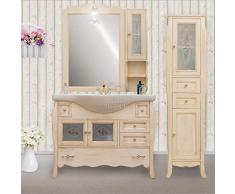Arredo bagno in legno avorio in stile decapè con lavabo in ceramica e colonna