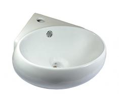 1 lavabo angolare in ceramica bianco, 37,5 x 35 x 13,5 cm/lavabo in ceramica montaggio a parete ovale semicircolare bagno