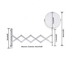 Belle Vous Specchio Rotondo da Parete 17,5 x 18,5 cm con Testa Girevole 360° - Specchio Trucco Ingranditore 3x Estensibile Acciaio Inox - Specchio Parete Rotondo Rotante - Specchio Ingranditore Trucco