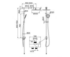 Idro Bric SCACOL0091CR Colonna Doccia Malibu in Ottone Cromato con Braccio Estensibile, Grigio, Set di 20 Pezzi