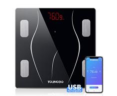Bilancia Pesapersone Digitale Professionale con 23 Indici,YOUNGDO Bilancia Pesapersone Impedenziometrica Bluetooth-Misura Peso Corporeo,Massa Grassa,BMI,Massa Muscolare,Massa Ossea,Proteine
