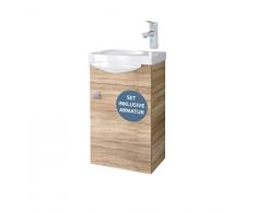 Planetmöbel Mobiletto lavabo 40 cm in rovere Sonoma con lavabo e rubinetto, cromato